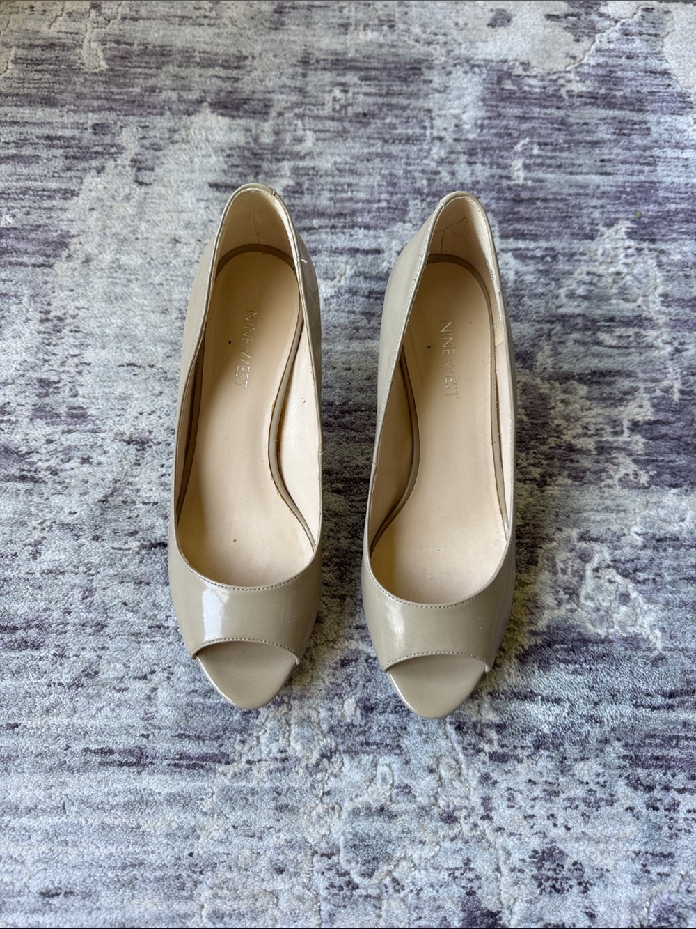 Nine West Nude Patent Peep-Toe Heels Size 8